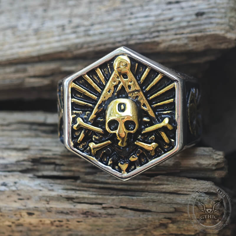 Freemason Light Sterling Silver Masonic Skull Ring