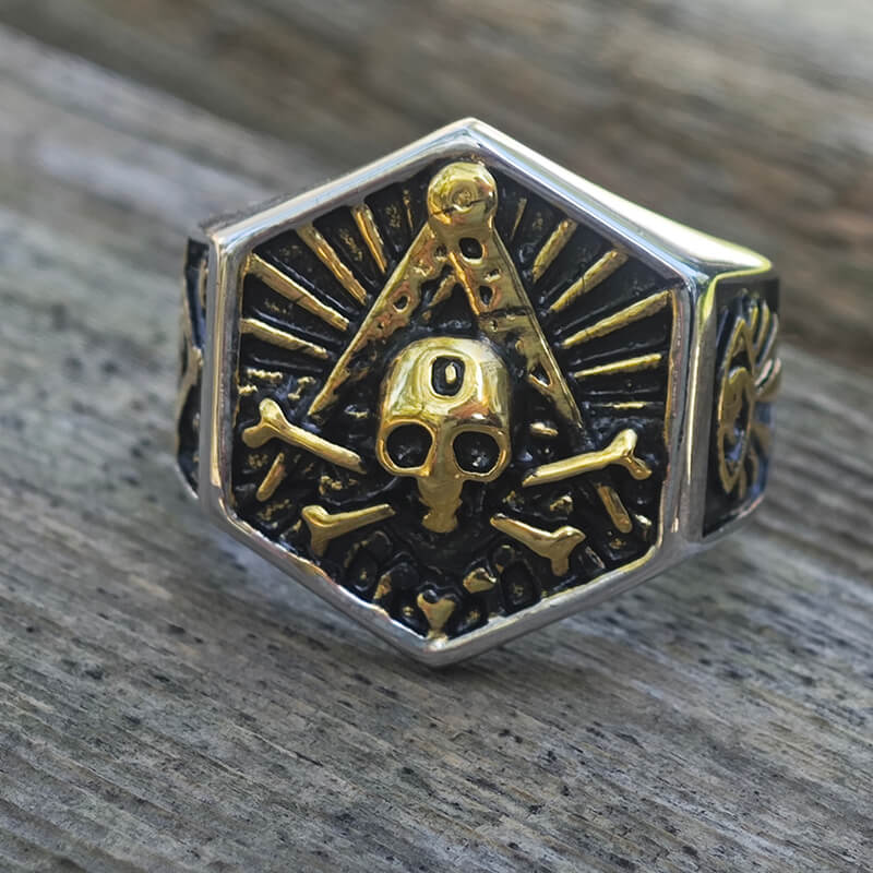 Freemason Light Sterling Silver Masonic Skull Ring