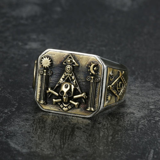 Freemason Sterling Silver Skull Masonic Ring