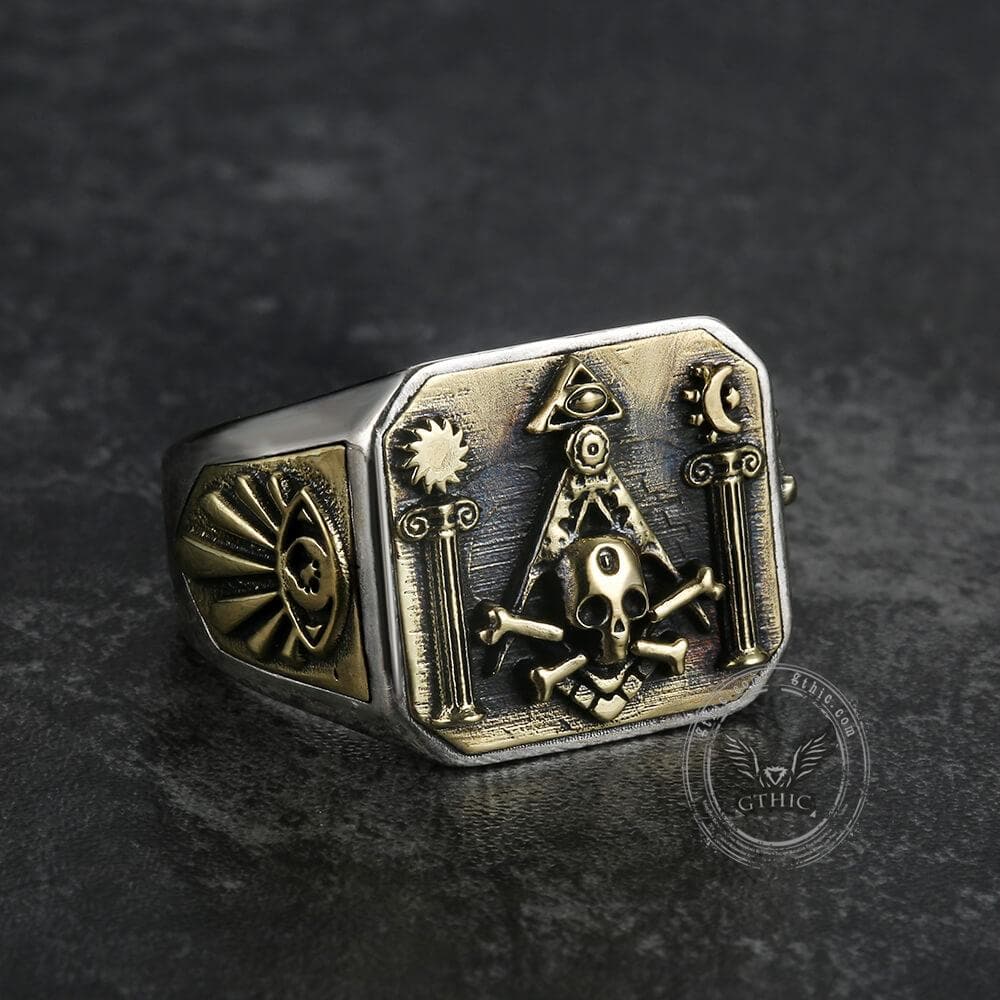 Freemason Sterling Silver Skull Masonic Ring