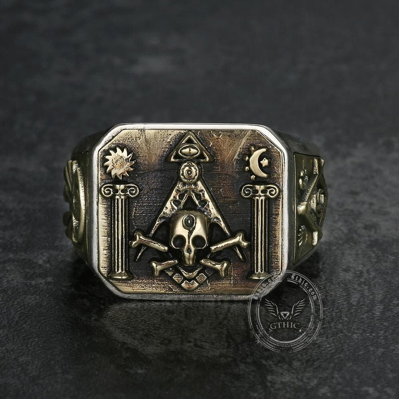 Freemason Sterling Silver Skull Masonic Ring