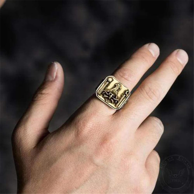 Freemason Sterling Silver Skull Masonic Ring