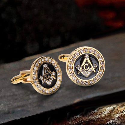 Freemasonry Symbol Diamond-inlaid Brass Masonic Cufflinks
