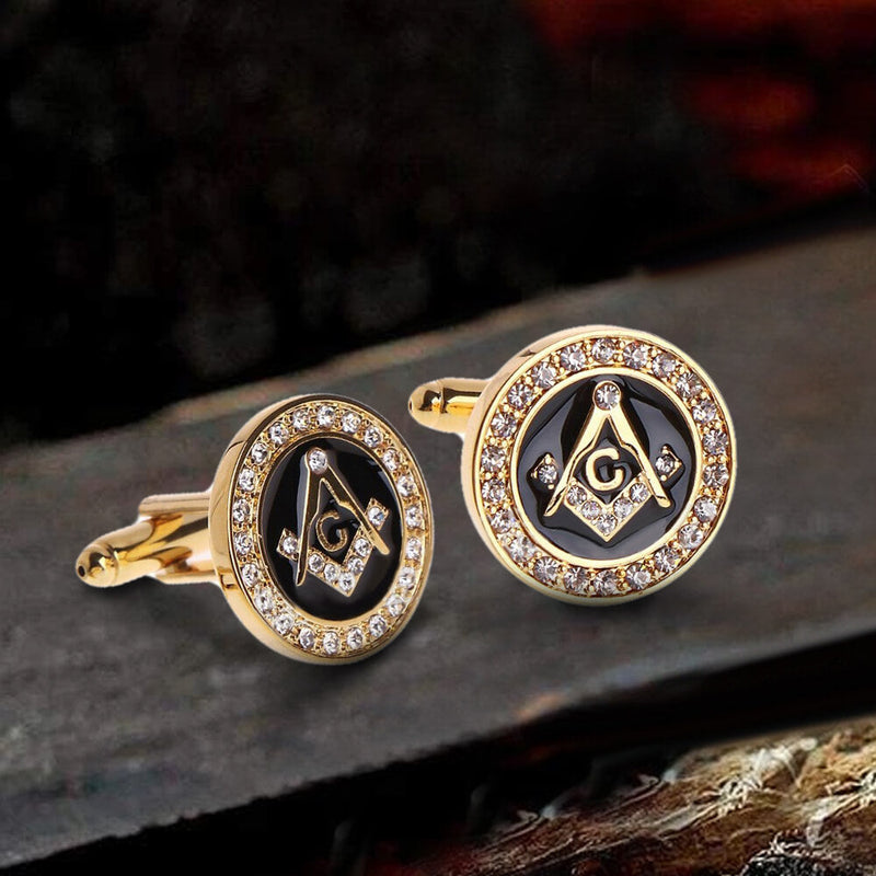 Freemasonry Symbol Diamond-inlaid Brass Masonic Cufflinks