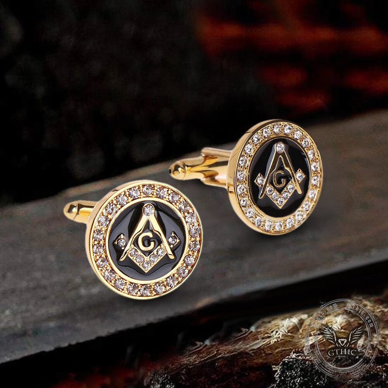 Freemasonry Symbol Diamond-inlaid Brass Masonic Cufflinks