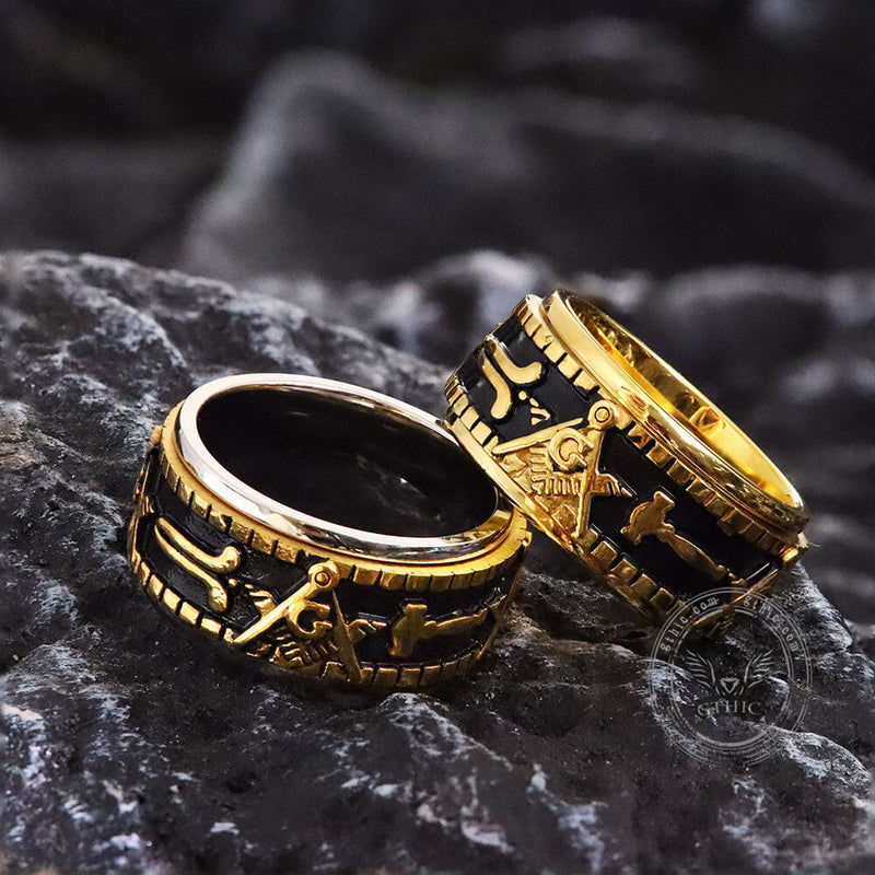 Freemasonry Symbol Stainless Steel Spinner Ring