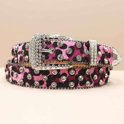 Full Rhinestone Y2k Leopard Print Pu Leather Belt
