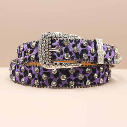 Full Rhinestone Y2k Leopard Print Pu Leather Belt