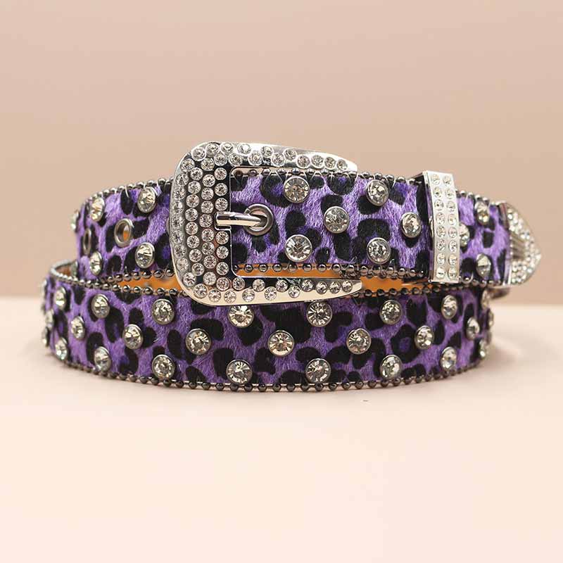 Full Rhinestone Y2k Leopard Print Pu Leather Belt