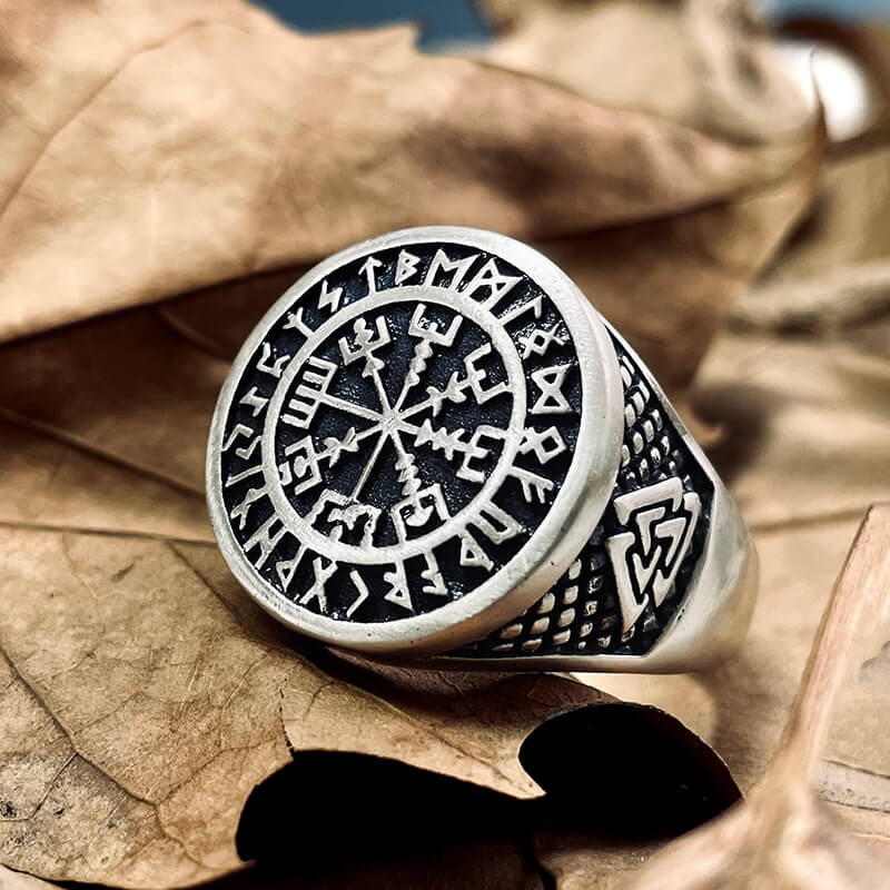 Futhark Runes Compass Sterling Silver Viking Ring