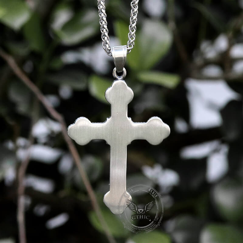 Gem-set Budded Cross Stainless Steel Pendant