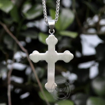 Gem-set Budded Cross Stainless Steel Pendant