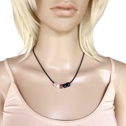 Genderfluid Pride/ally Necklace With Czech Glass Beads on Black Rubber Cord, 18 Inches