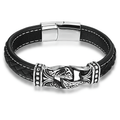 Genuine Leather Bracele for / Gothic Style Stainless Steel Leather Bracelet