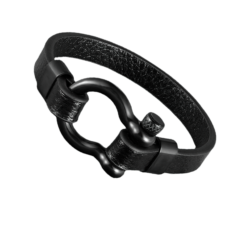 Geometric Circle Toggle-clasps Genuine Leather Bracelet / Rock Style Stainless Steel Bracelet