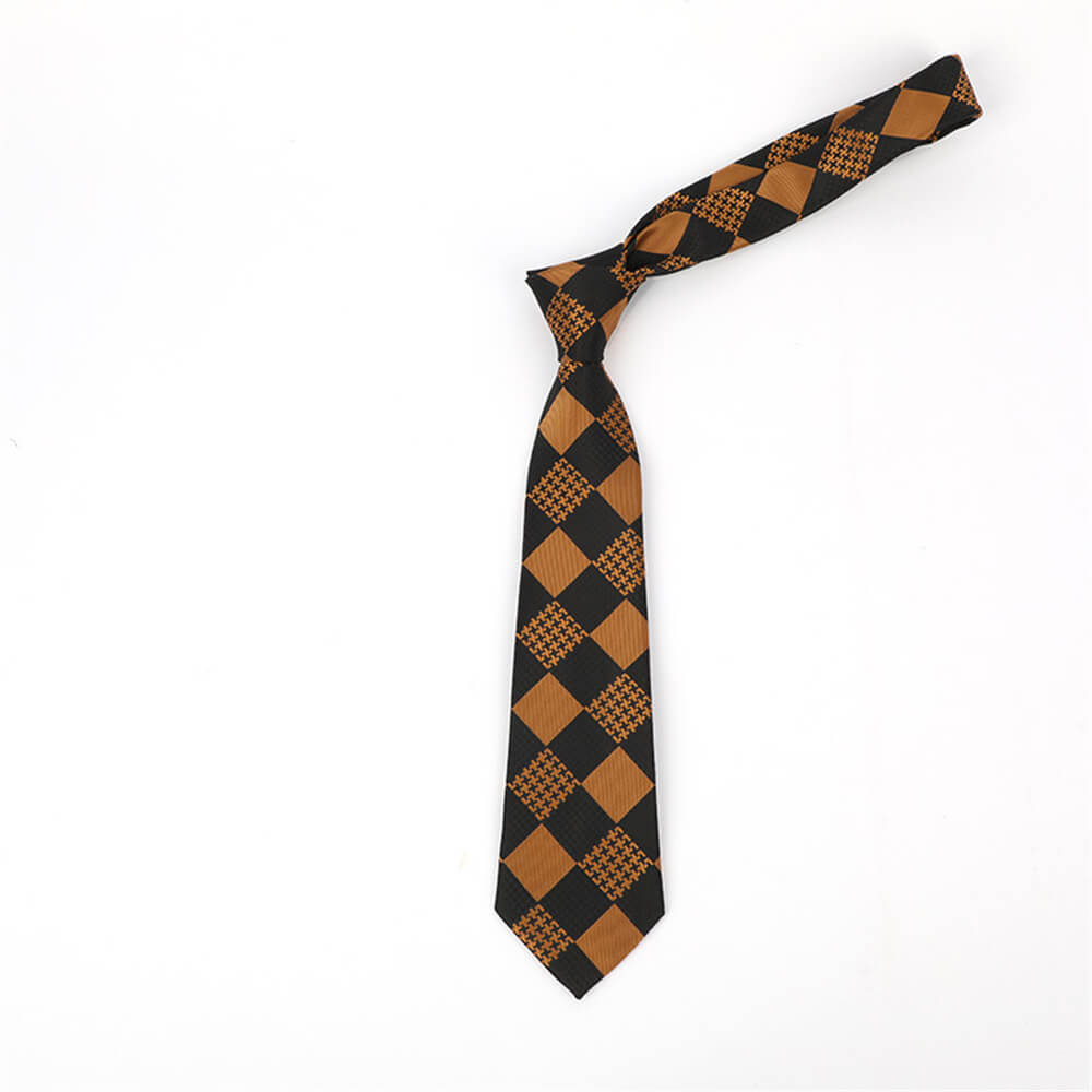 Geometric Check Striped Polyester Tie