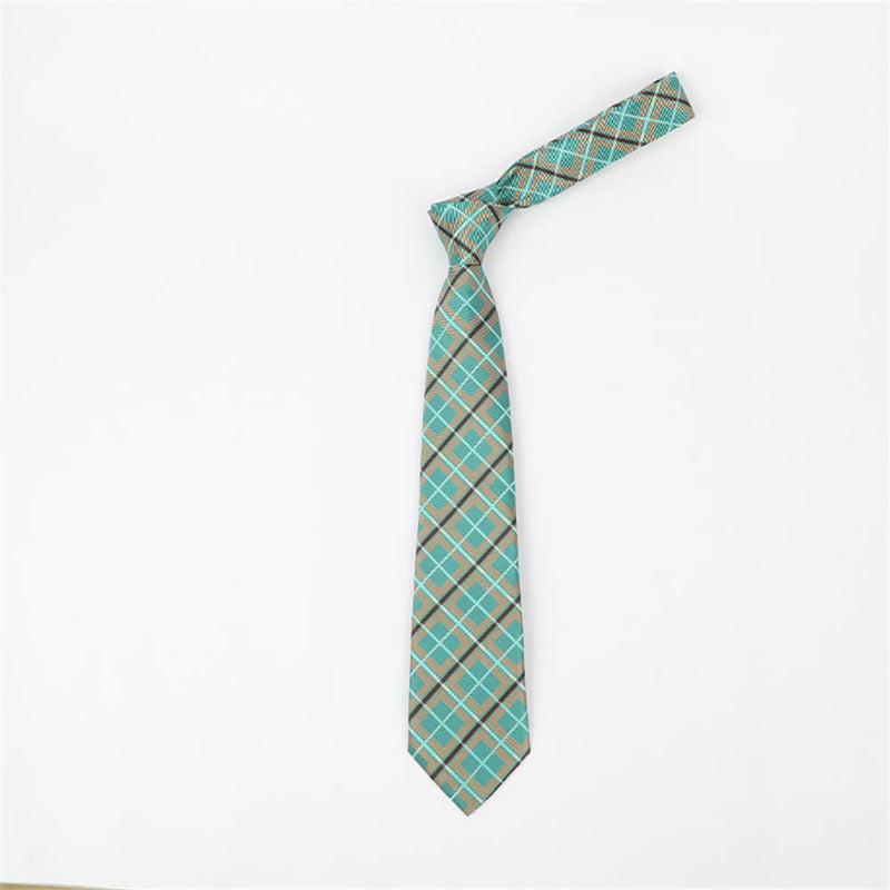 Geometric Check Striped Polyester Tie