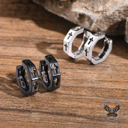 Geometric Hollow Cross Stainless Steel Earrings