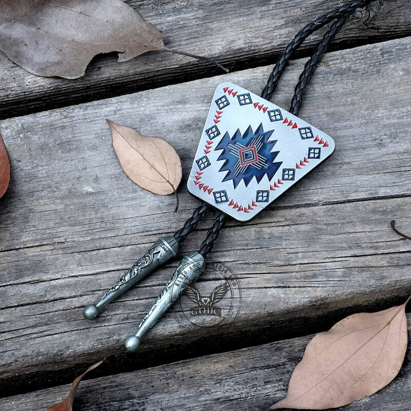 Geometric Patterns Alloy Rodeo Bolo Tie