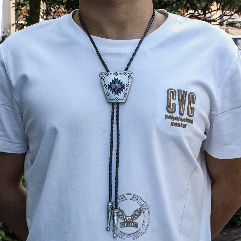 Geometric Patterns Alloy Rodeo Bolo Tie