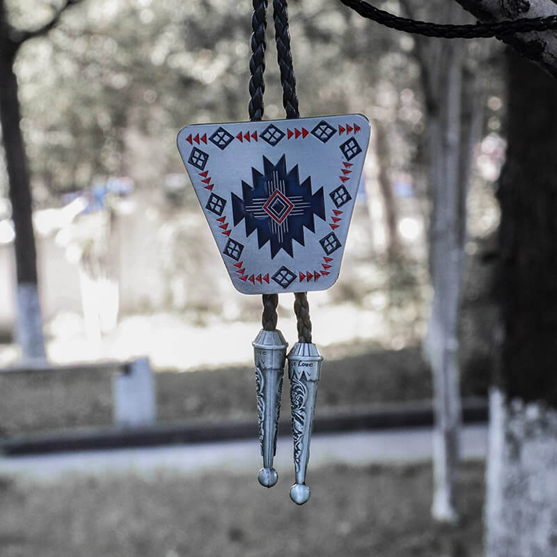 Geometric Patterns Alloy Rodeo Bolo Tie