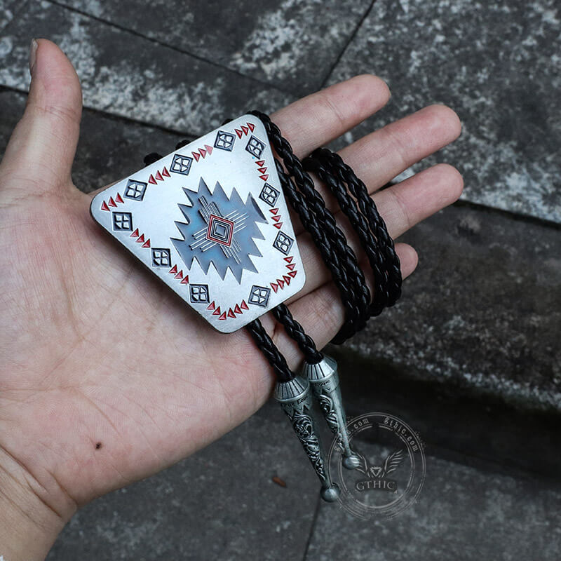 Geometric Patterns Alloy Rodeo Bolo Tie