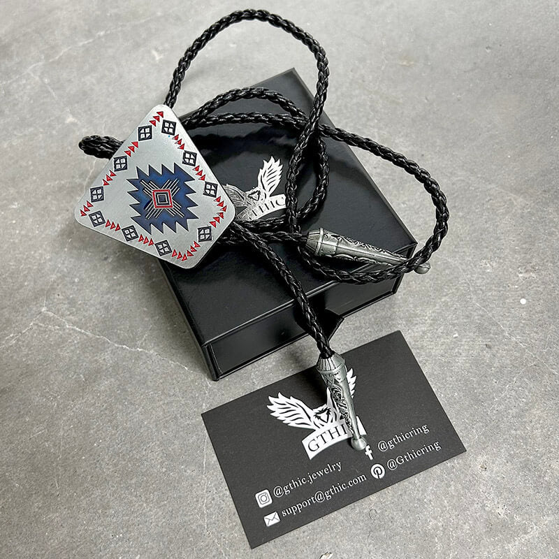 Geometric Patterns Alloy Rodeo Bolo Tie
