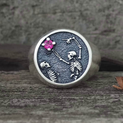 Give My Heart to You Red Gem Sterling Silver Skull Ring