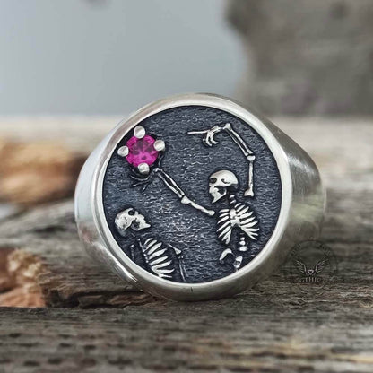Give My Heart to You Red Gem Sterling Silver Skull Ring