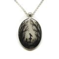 Gloomy Wood Graveyard Hand Painted Oval Pendant / Gothic Style Chain With Mystic Pendant