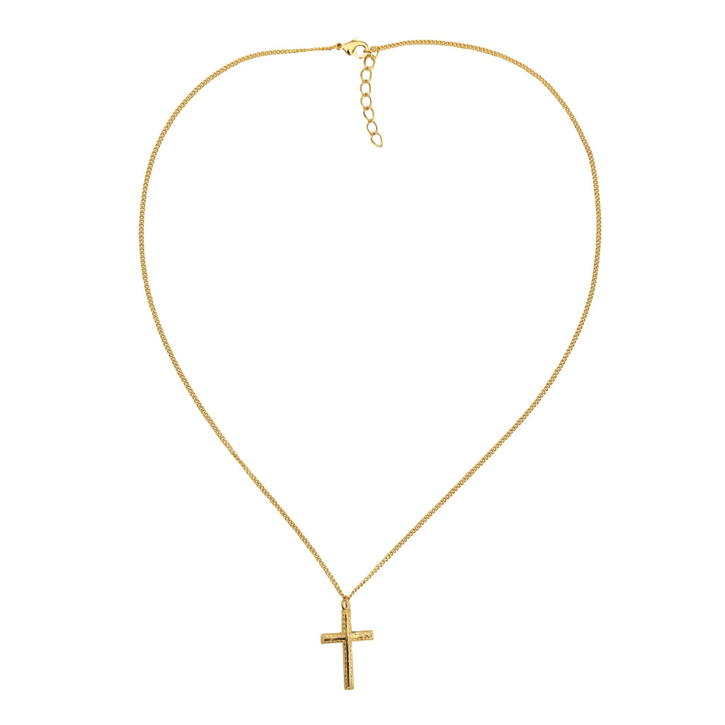 14k Gold-filled Flat Cross Pendant Necklace, 18" Chain With 1 1/4" Extender