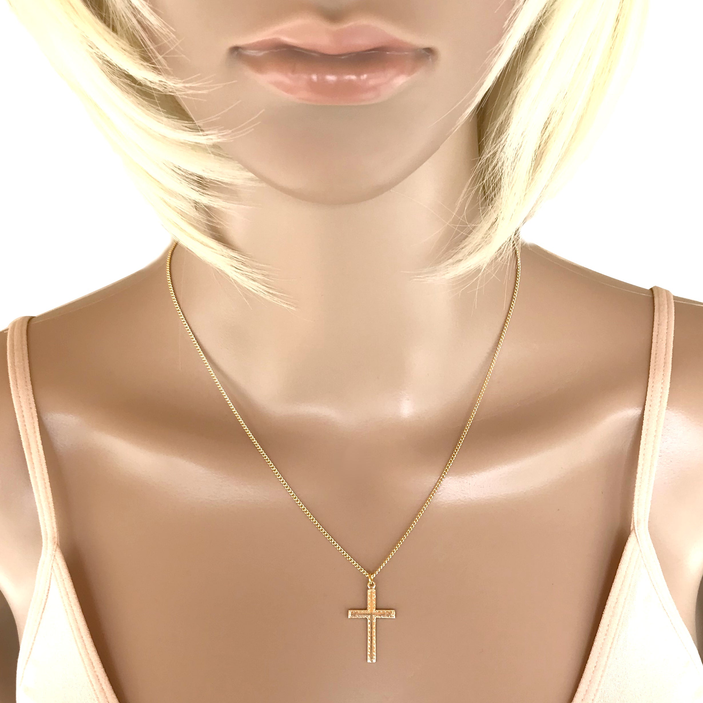 14k Gold-filled Flat Cross Pendant Necklace, 18" Chain With 1 1/4" Extender