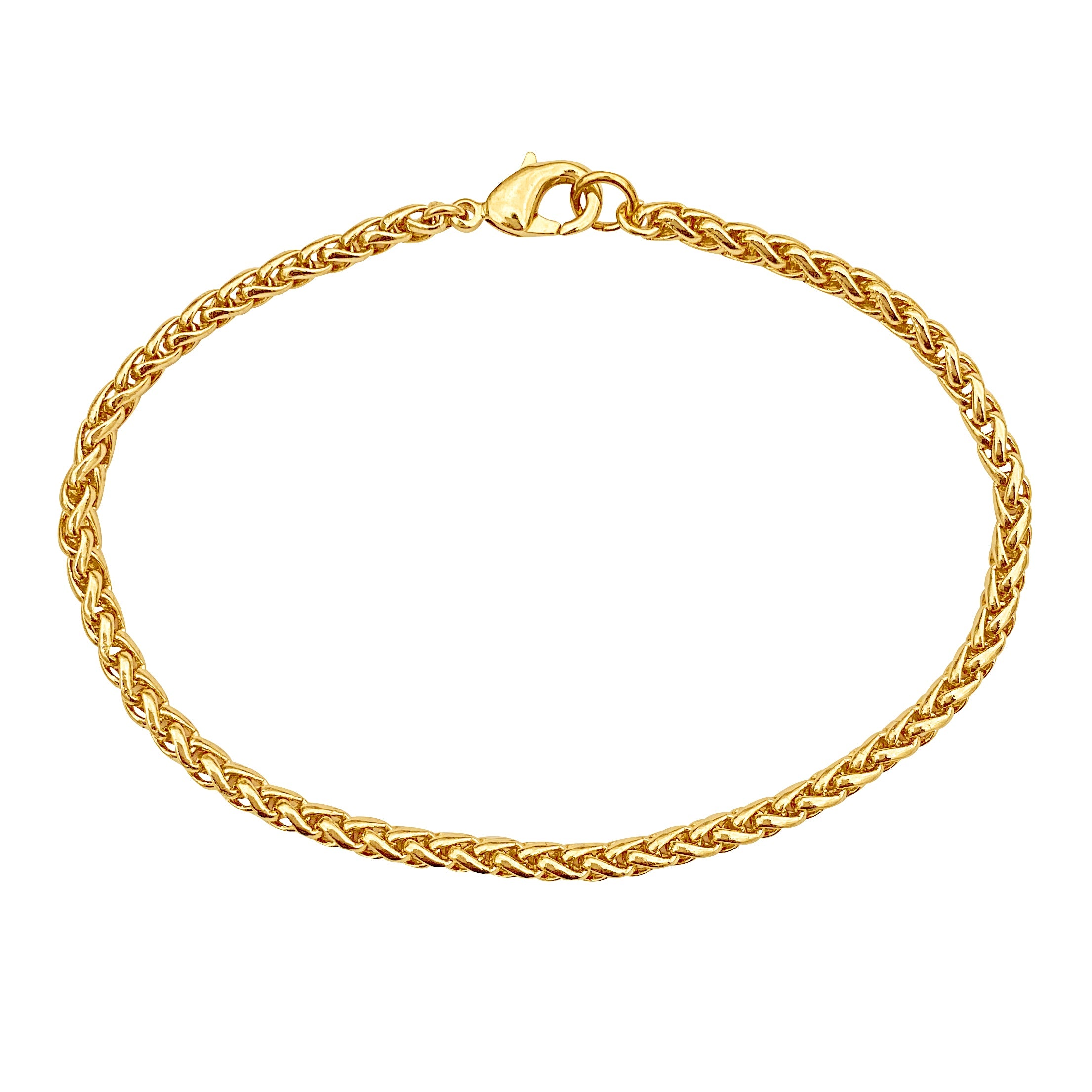 Gold 3.2mm Thick Ponytail/foxtail/wheat Weave Chain Bracelet