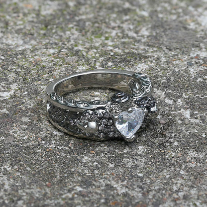 Goth Death Rose Brass Skull Wedding Ring