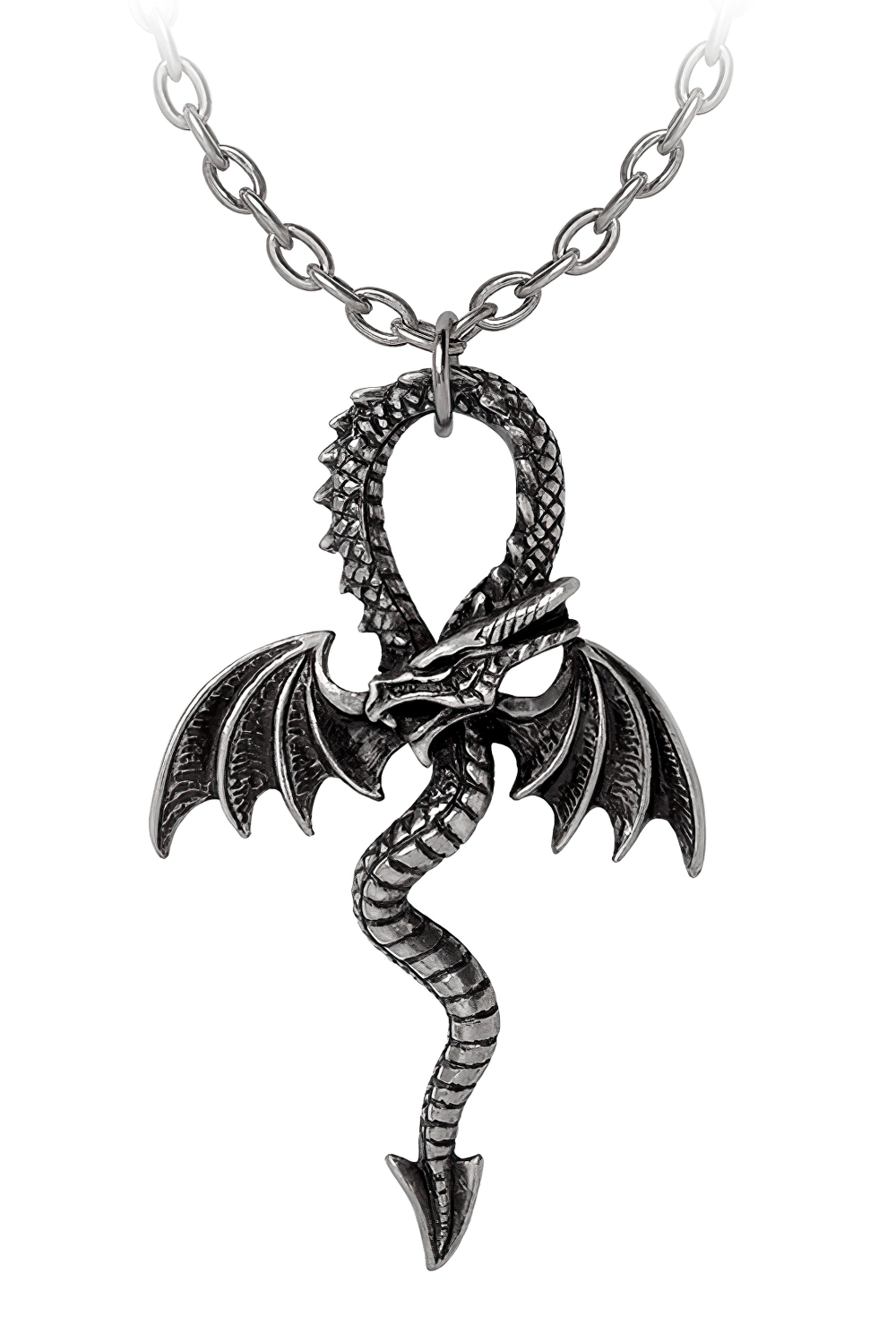 Gothic Ankh Pendant With Medieval Dragon and Wings