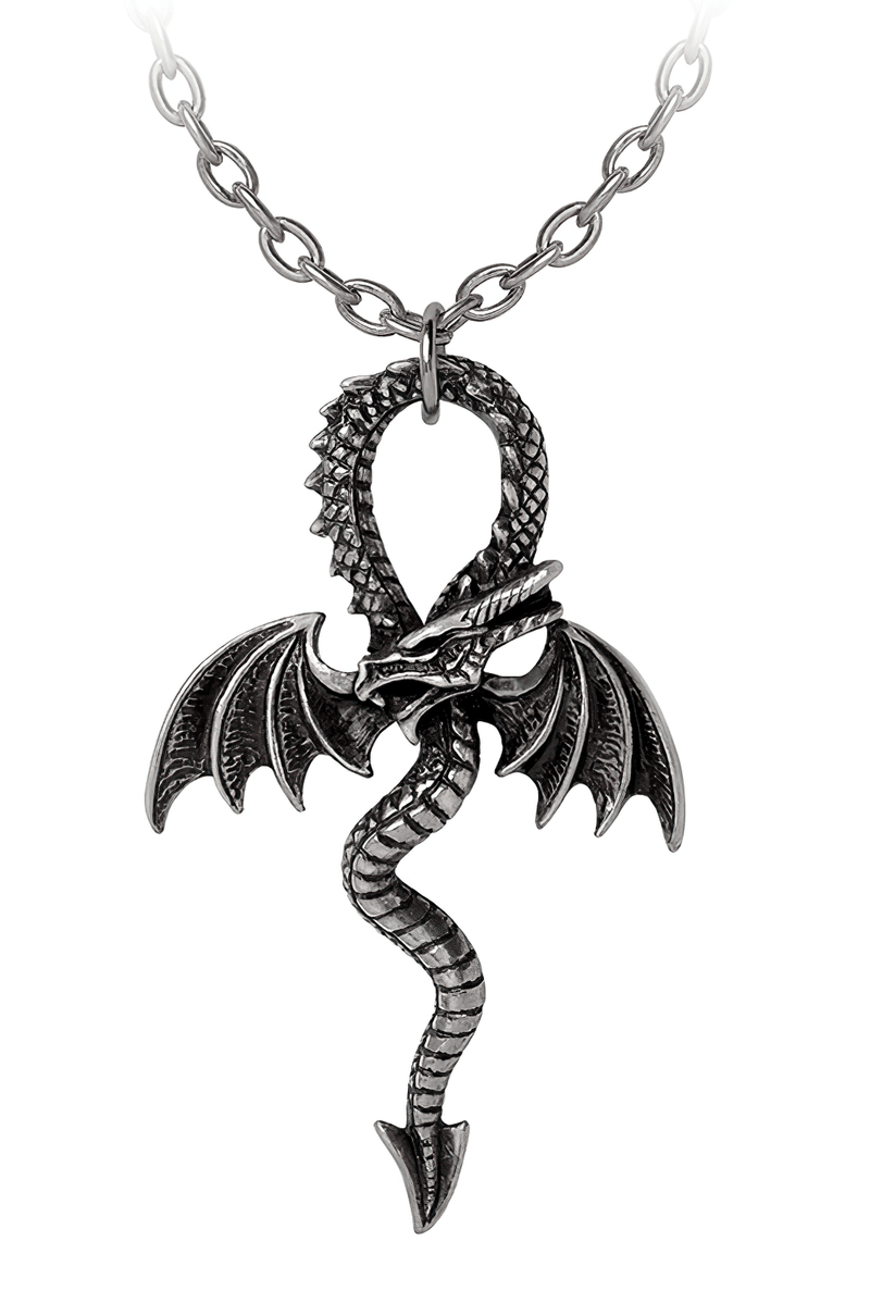 Gothic Ankh Pendant With Medieval Dragon and Wings