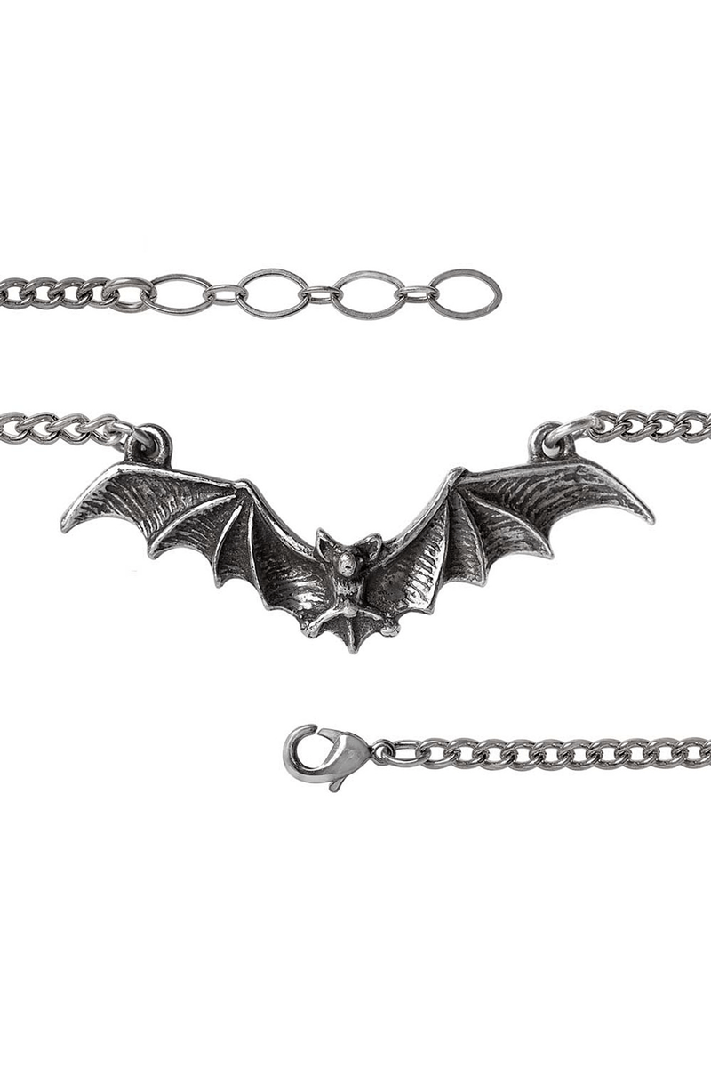 Gothic Bat Bracelet With Wings Spread in Pewter