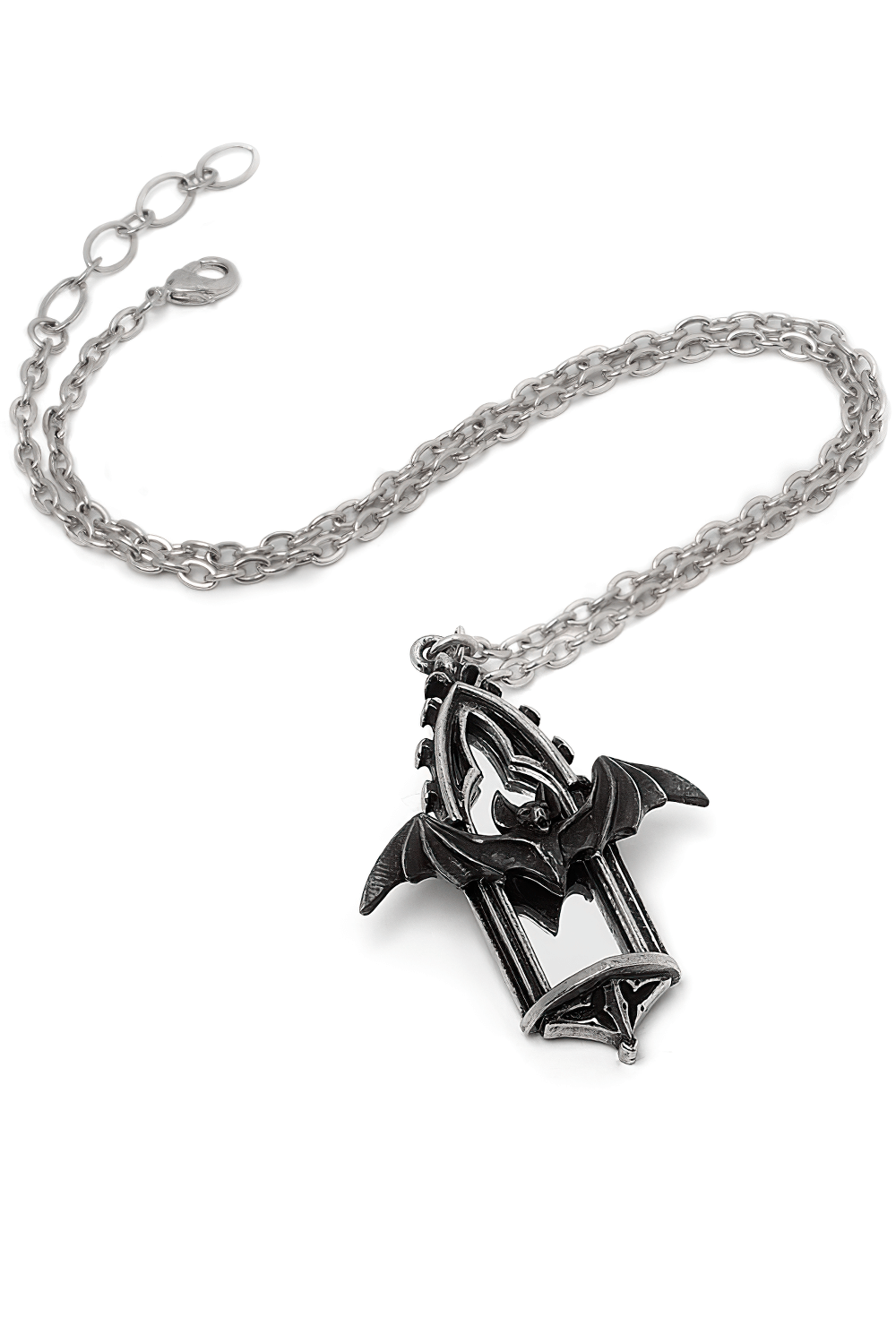 Gothic Bat Cathedral Window Mirror Pendant Necklace