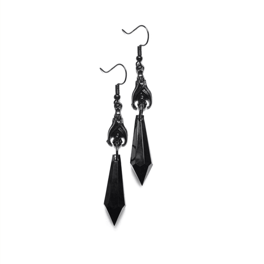 Gothic Bat Earrings With Teardrop Beads / Alternative Female Jewelry / Accessories