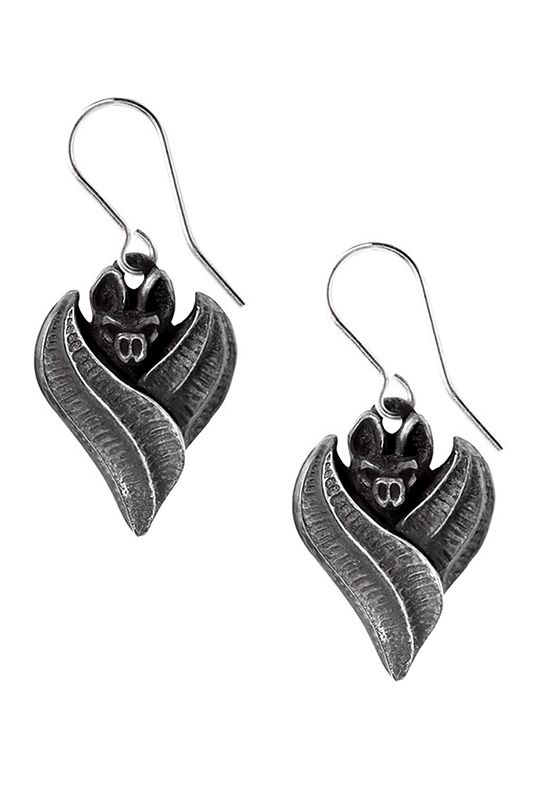 Gothic Bat Wing Earrings in Blackened Pewter Design