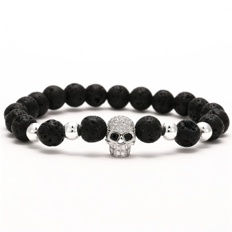 Gothic Beads Stones Bracelet With Skull Head / Rock Style Jewelry