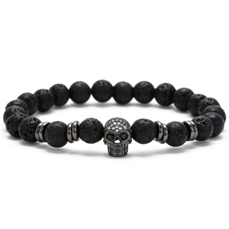 Gothic Beads Stones Bracelet With Skull Head / Rock Style Jewelry