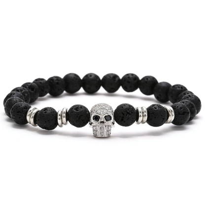 Gothic Beads Stones Bracelet With Skull Head / Rock Style Jewelry