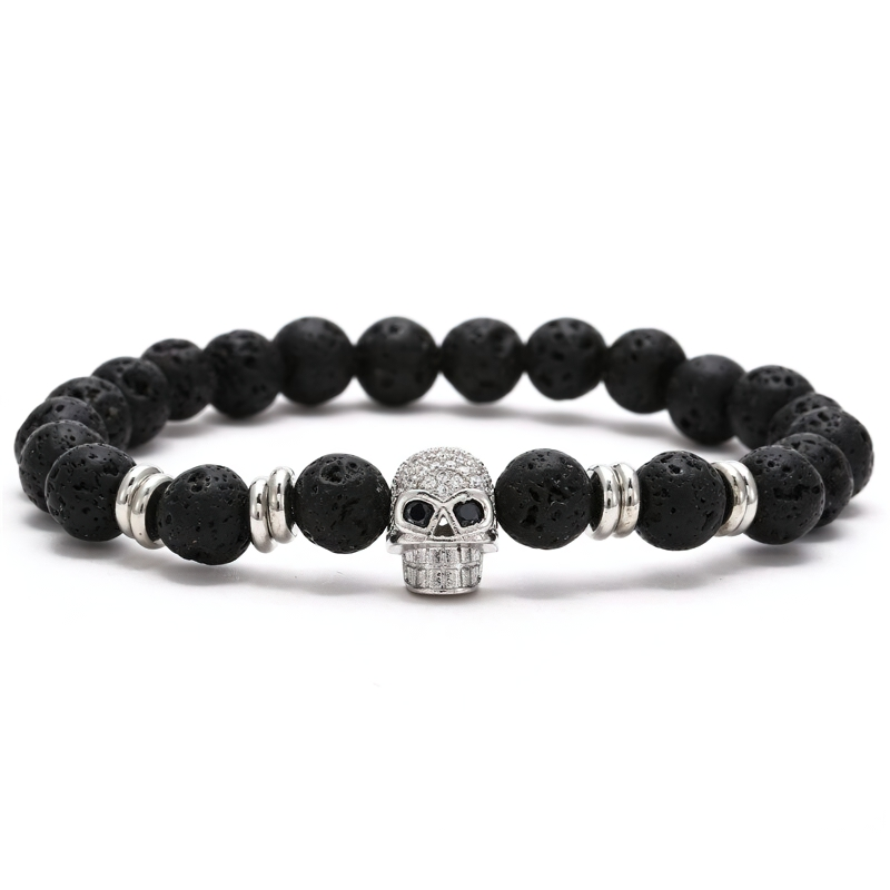 Gothic Beads Stones Bracelet With Skull Head / Rock Style Jewelry