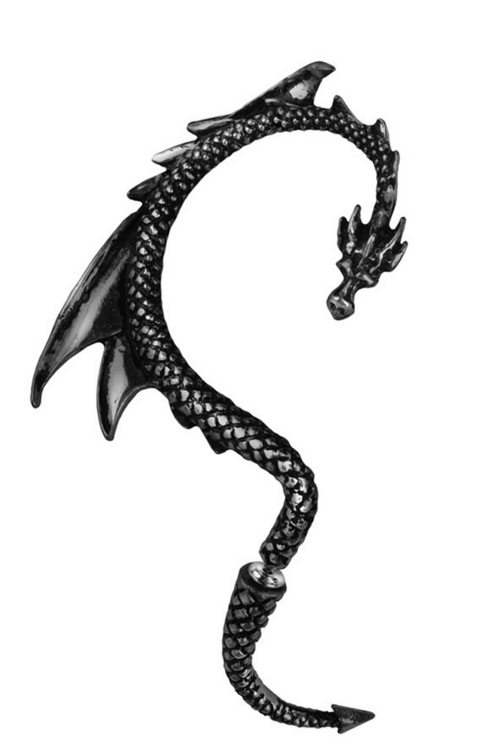 Gothic Black Dragon Ear Wrap With Tail and Wings