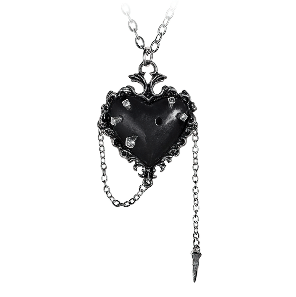 Gothic Black Pewter Voodoo Witches Heart Pendant