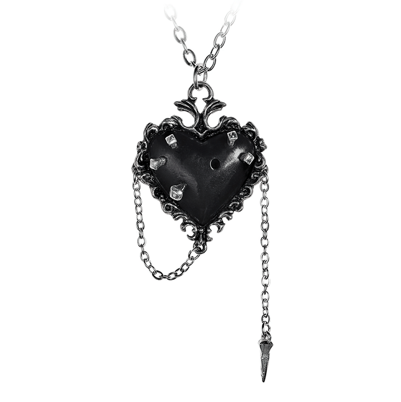 Gothic Black Pewter Voodoo Witches Heart Pendant
