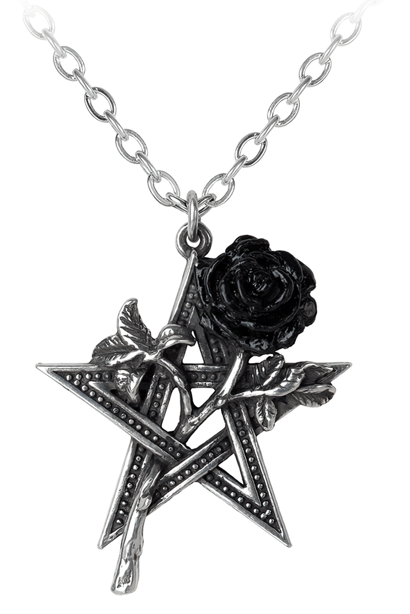 Gothic Black Rose and Pentagram Gothic Pendant