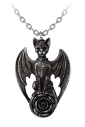 Gothic Cat With Wings and Rose Pendant Necklace