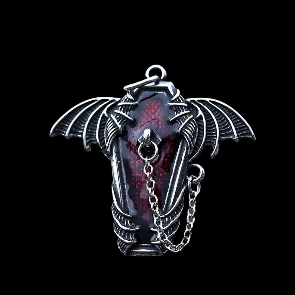 Gothic Coffin Bat Wings Pendant